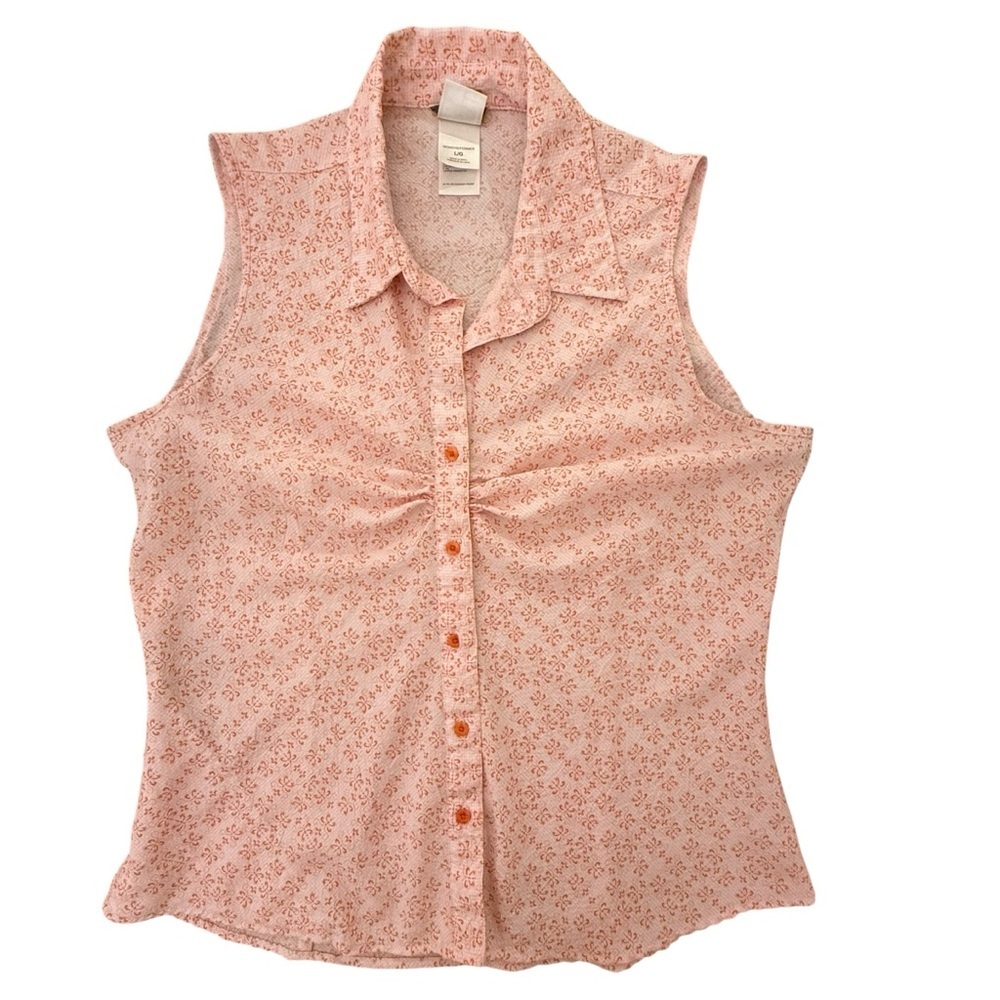 The North Face Sleeveless Hiking Shirt Button Down Pink Pattern Size Large - Picture 2 of 13